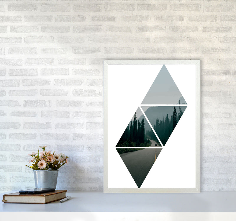 Abstract Triangles And Forest Modern Print A2 Oak Frame