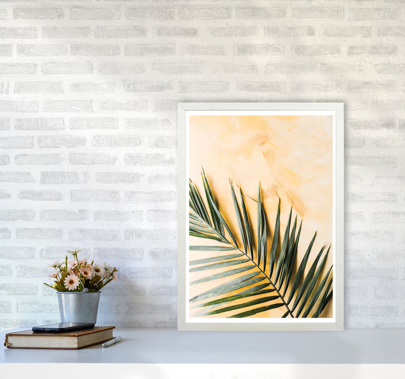 Palm Leaf Yellow Modern Print, Framed Botanical & Nature Art Print A2 Oak Frame
