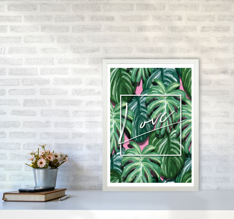 Love Green Leaves Modern Print, Framed Botanical & Nature Art Print A2 Oak Frame