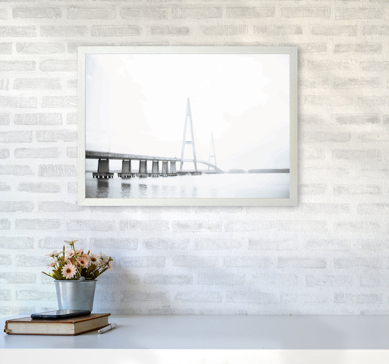Minimal Grey Bridge Modern Print A2 Oak Frame