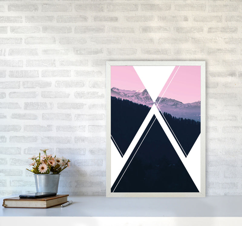Abstract Pink Mountain Modern Print A2 Oak Frame
