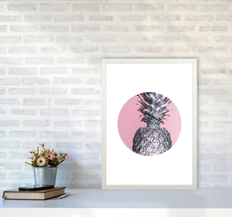 Pineapple Pink Circle Modern Print A2 Oak Frame