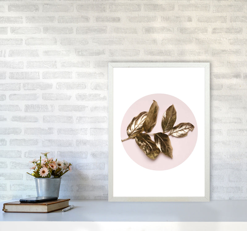Pink And Gold Leaf Modern Print, Framed Botanical & Nature Art Print A2 Oak Frame