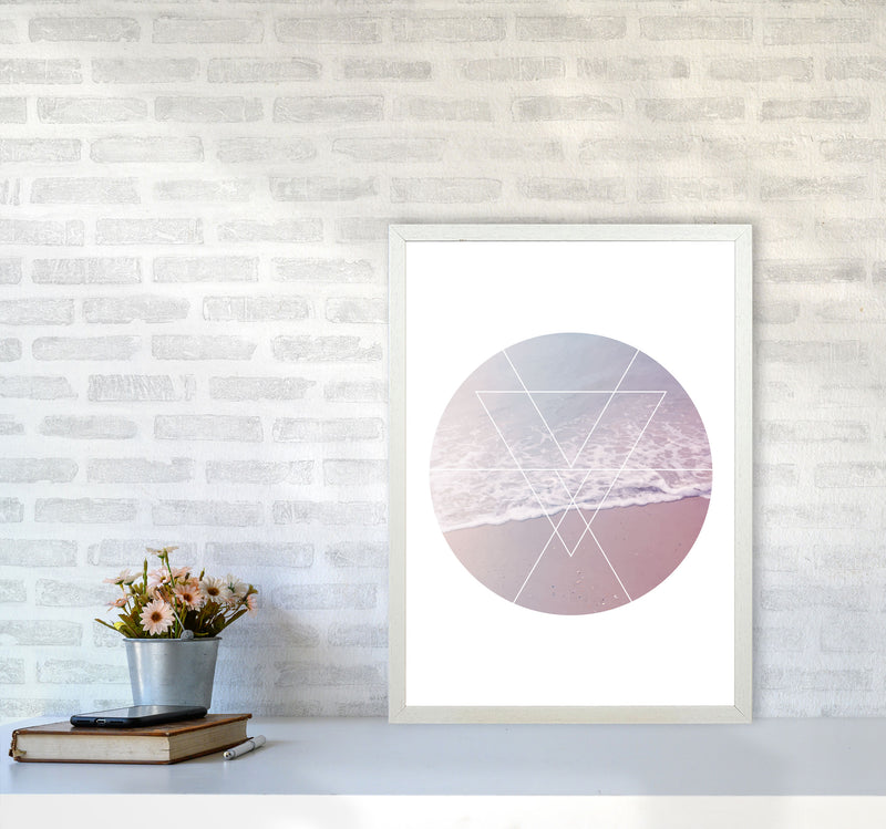 Pink And Blue Abstract Tide Modern Print A2 Oak Frame