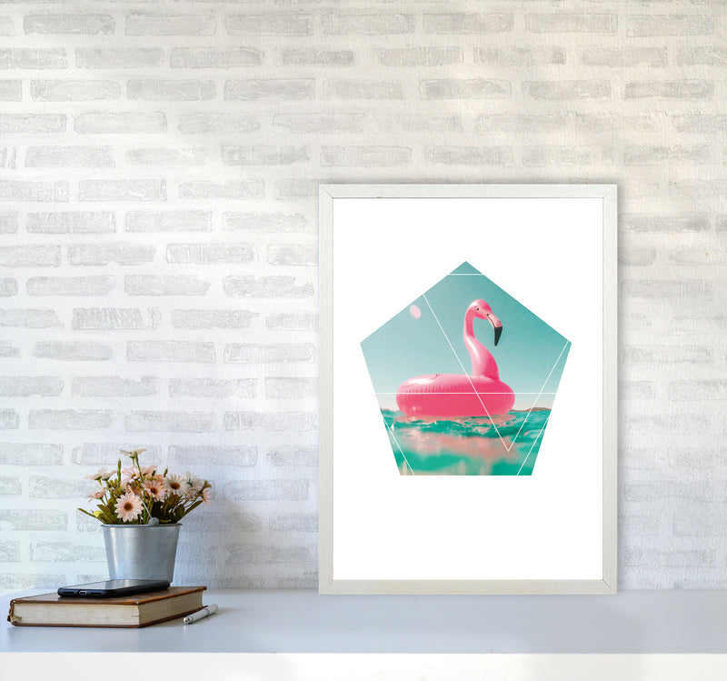Pink Flamingo Inflatable Modern Print A2 Oak Frame
