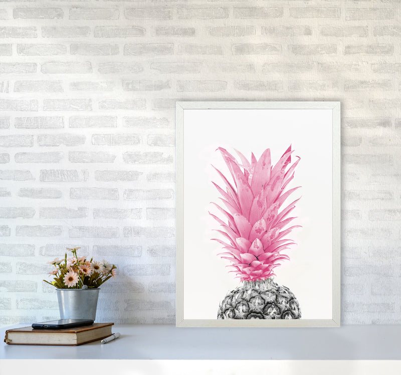 Black And Pink Pineapple Modern Print, Framed Kitchen Wall Art A2 Oak Frame