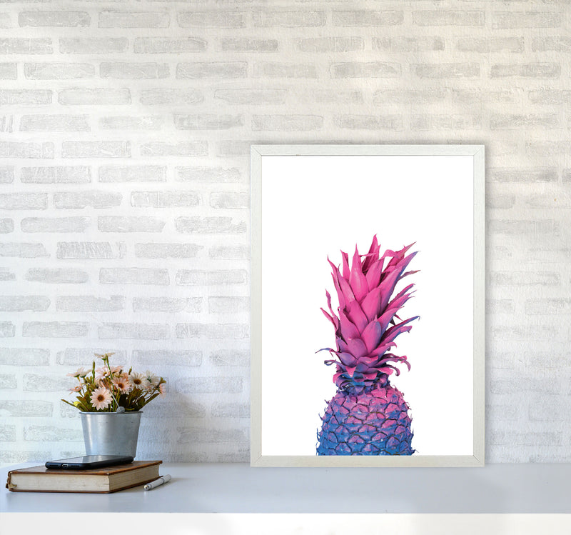 Purple And Blue Pineapple Modern Print A2 Oak Frame