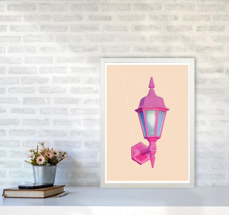 Pink Geo Lamp Modern Print A2 Oak Frame