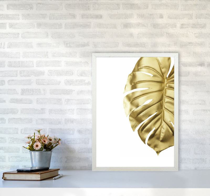 Gold Monstera Modern Print, Framed Botanical & Nature Art Print A2 Oak Frame