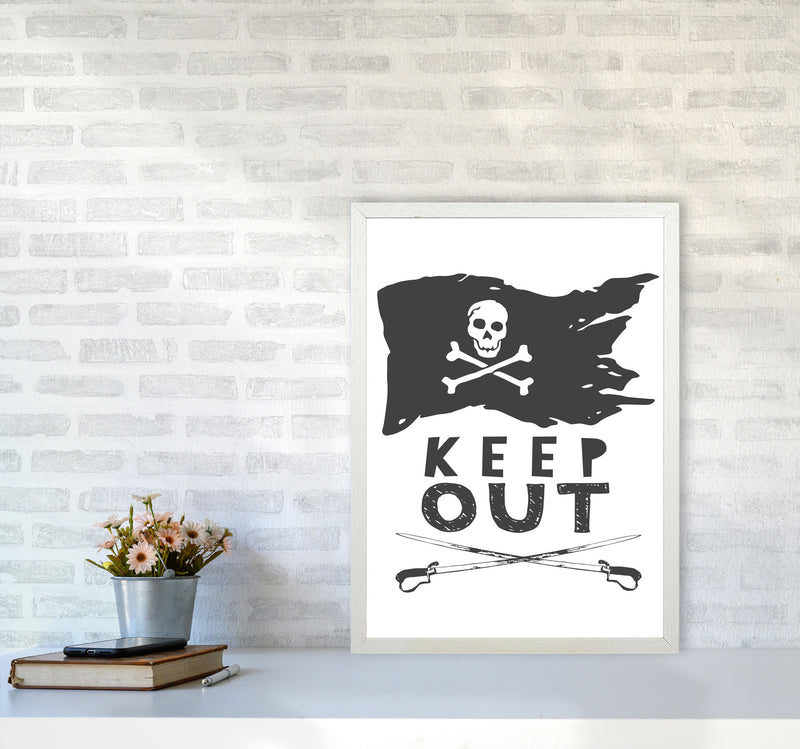 Pirate Keep Out Framed Nursey Wall Art Print A2 Oak Frame