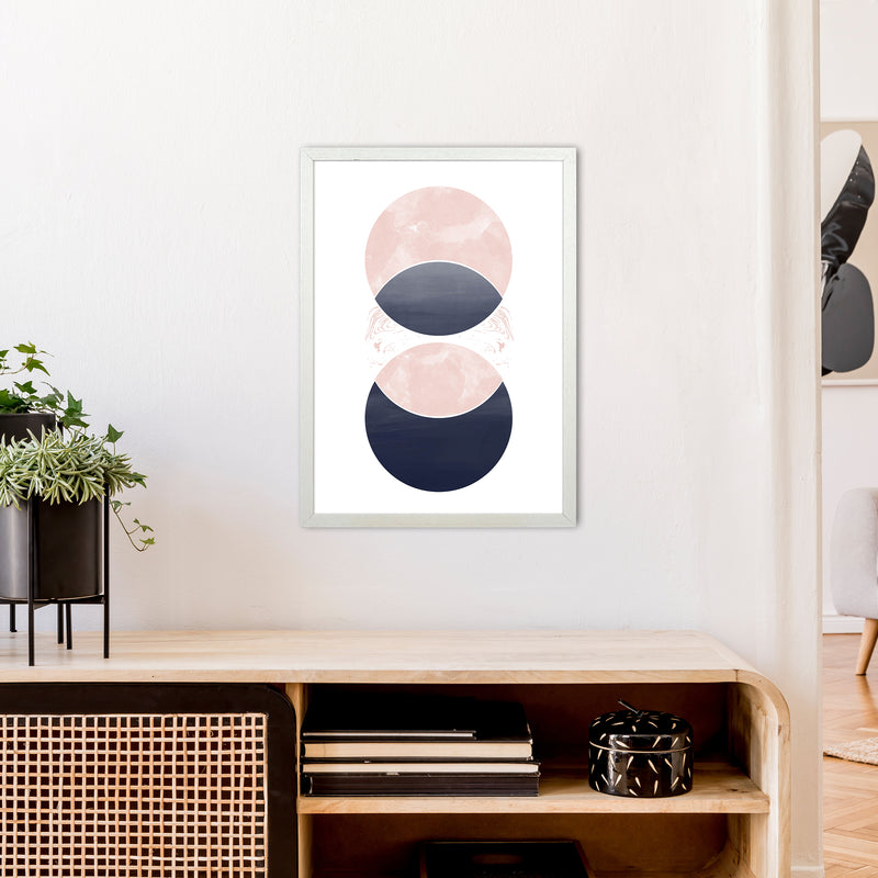 Navy And Marble Pink 1 Art Print by Pixy Paper A2 Oak Frame