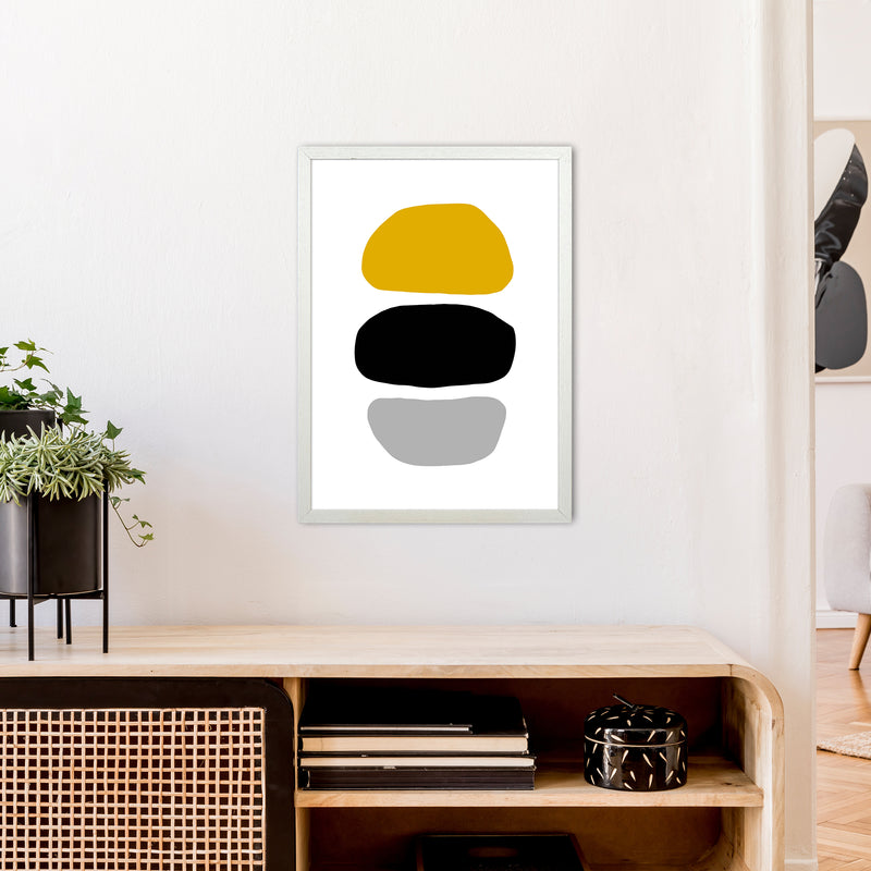 Mustard And Black Abstract Stones 2 Art Print by Pixy Paper A2 Oak Frame