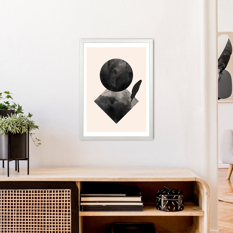 Nude And Black Watercolour 2 Art Print by Pixy Paper A2 Oak Frame