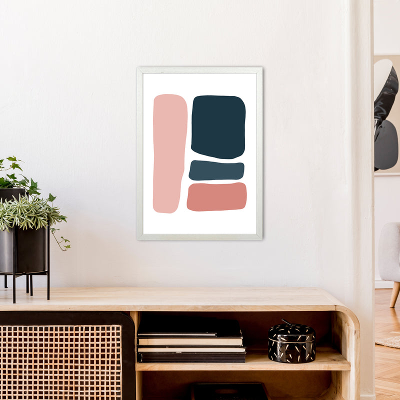 Pink And Navy Abstract Stones 3 Art Print by Pixy Paper A2 Oak Frame