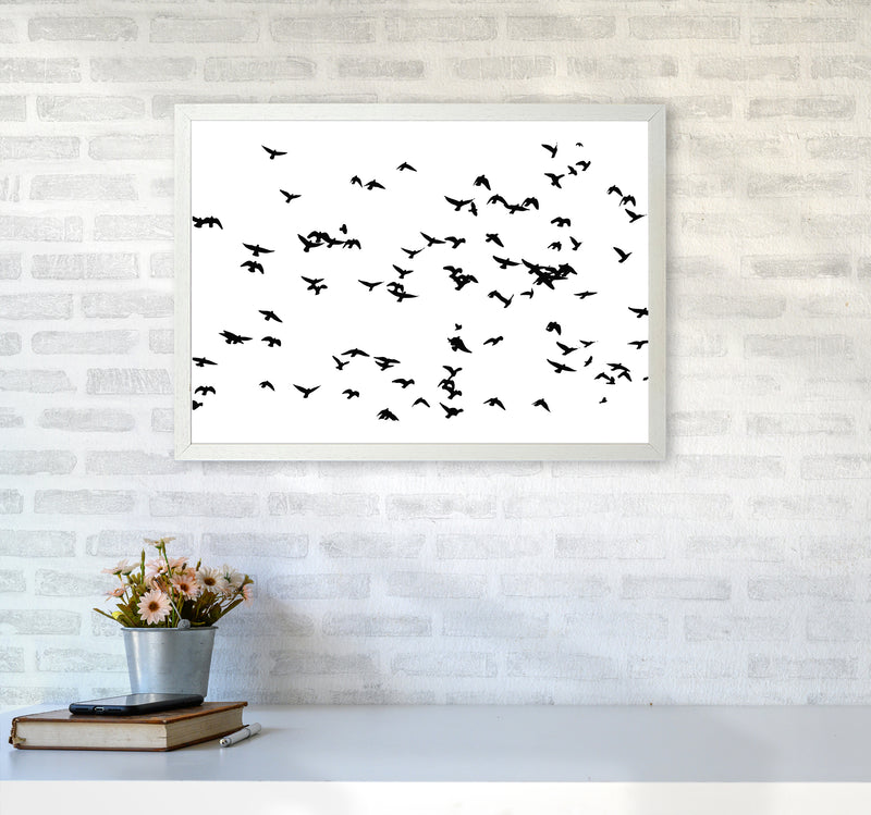 Flock Of Birds Landscape Art Print by Pixy Paper A2 Oak Frame