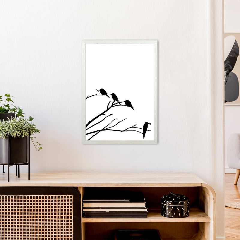 Corner Branch With Birds Art Print by Pixy Paper A2 Oak Frame