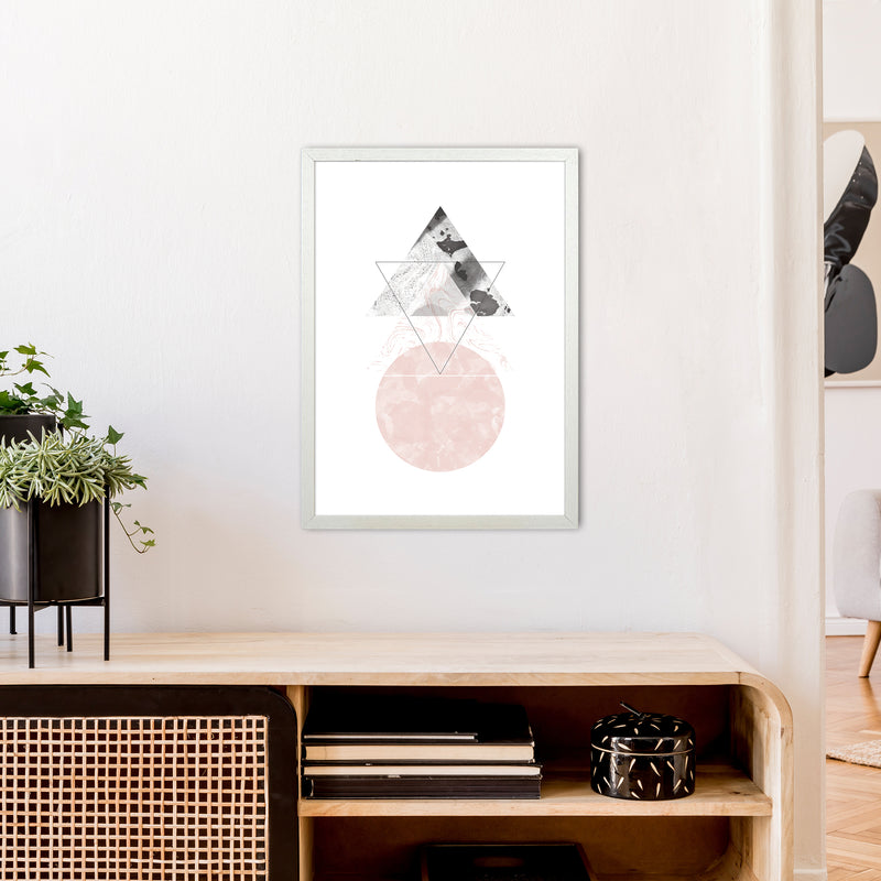 Marble Triangle And Circle Black And Pink Abstract  Art Print by Pixy Paper A2 Oak Frame