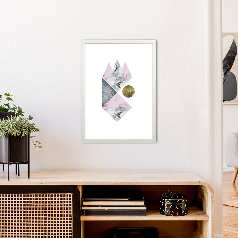 Luna Side Moon Pink And Grey Triangles Abstract  Art Print by Pixy Paper A2 Oak Frame