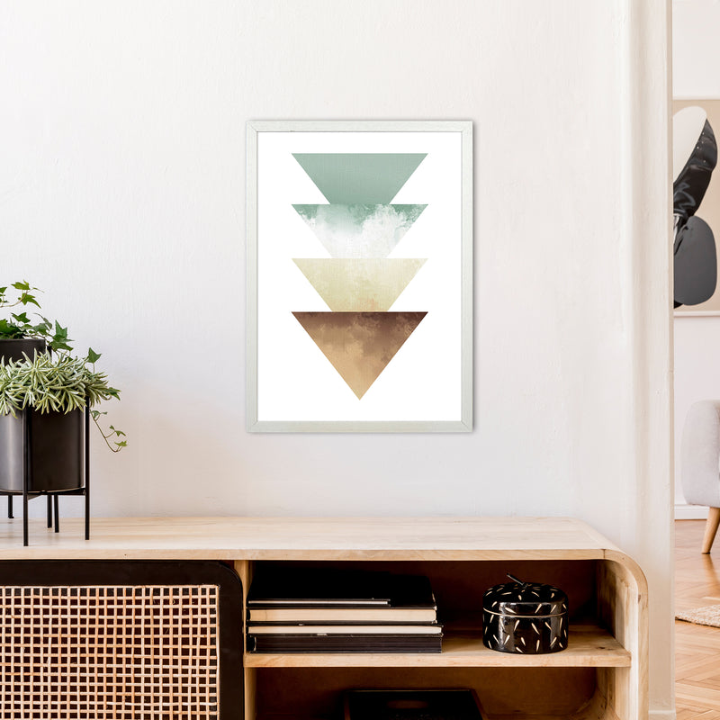 Green And Beige Watercolour Triangles Abstract  Art Print by Pixy Paper A2 Oak Frame