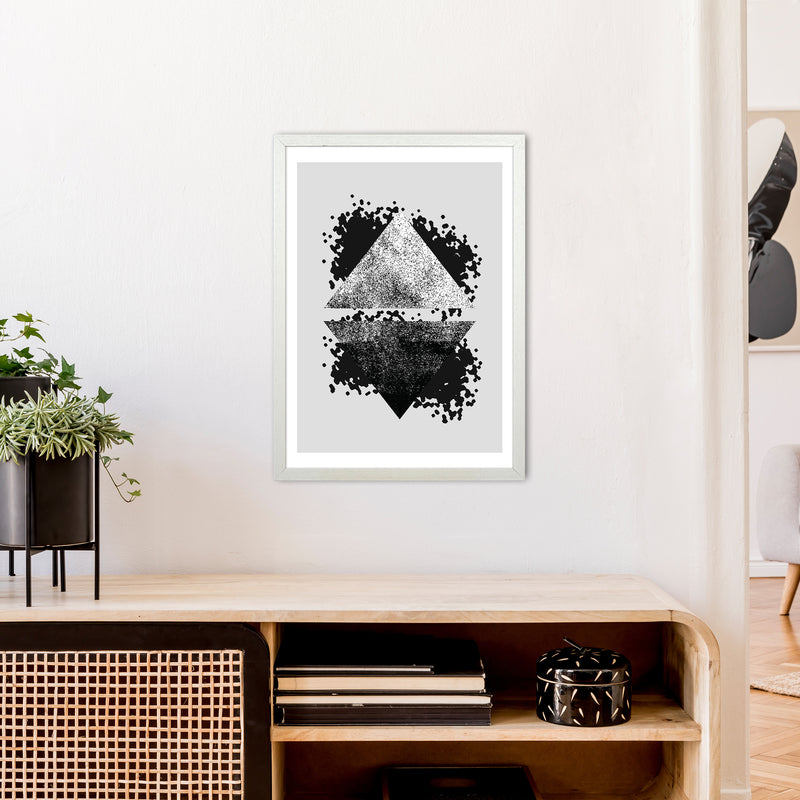 Graffiti Black And Grey Reflective Triangles  Art Print by Pixy Paper A2 Oak Frame