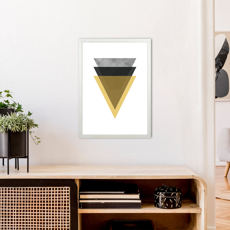 Geometric Mustard And Black Triangles  Art Print by Pixy Paper A2 Oak Frame