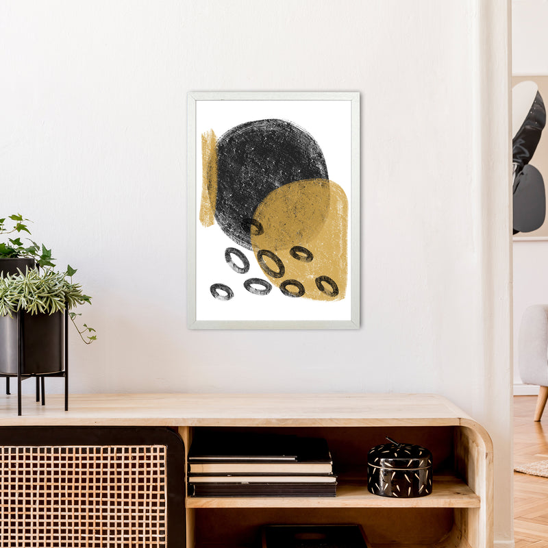 Dalia Chalk Black And Gold Bubbles  Art Print by Pixy Paper A2 Oak Frame