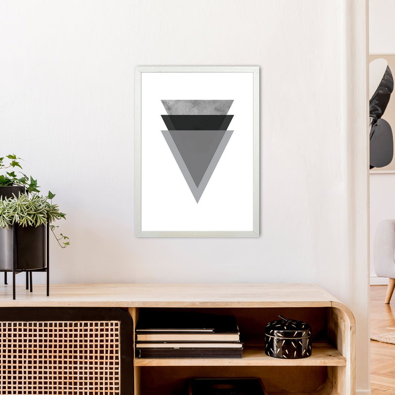 Geometric Grey And Black Triangles  Art Print by Pixy Paper A2 Oak Frame