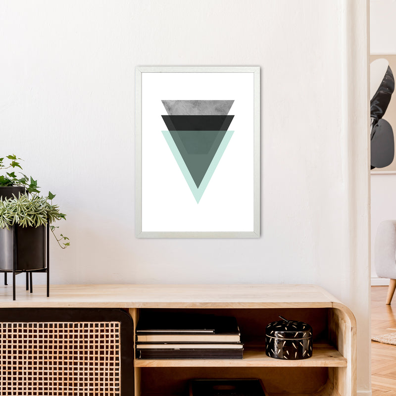 Geometric Mint And Black Triangles  Art Print by Pixy Paper A2 Oak Frame