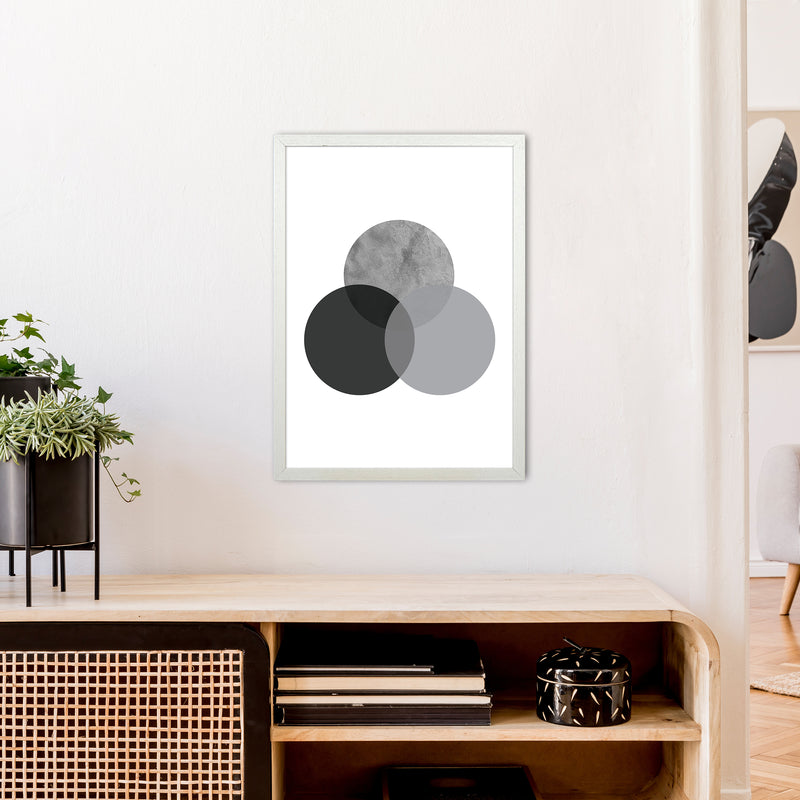 Geometric Grey And Black Circles  Art Print by Pixy Paper A2 Oak Frame