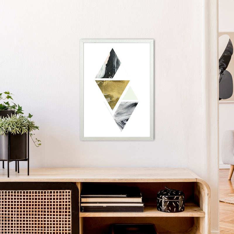 Green Marble Triangles Abstract  Art Print by Pixy Paper A2 Oak Frame
