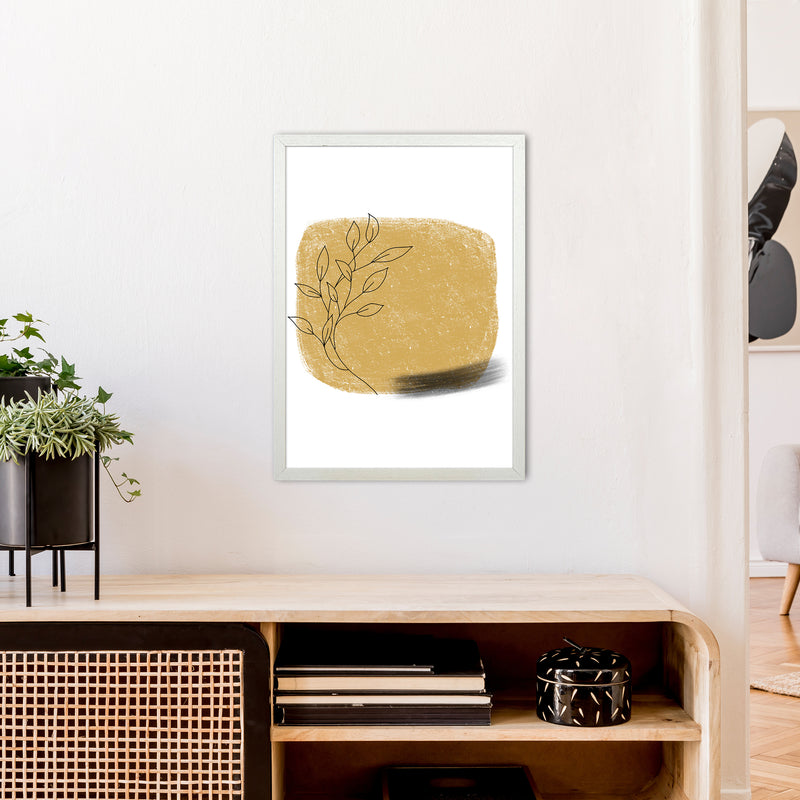 Dalia Chalk Gold Floral Square  Art Print by Pixy Paper A2 Oak Frame