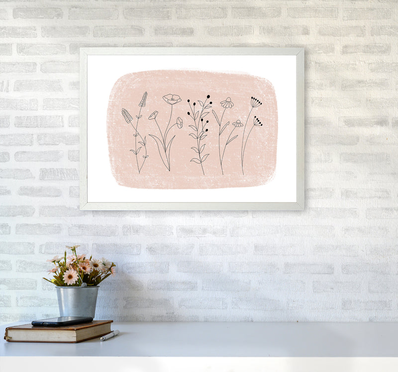 Dalia Chalk Landscape Floral  Art Print by Pixy Paper A2 Oak Frame