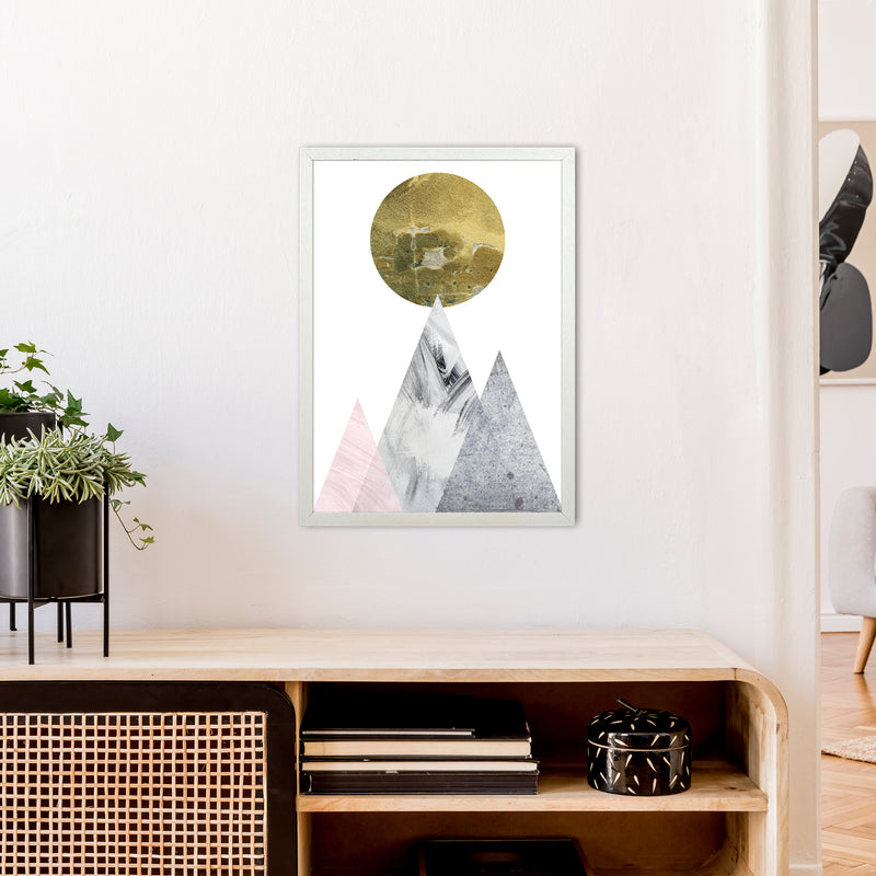 Luna Gold Moon And Mountains  Art Print by Pixy Paper A2 Oak Frame
