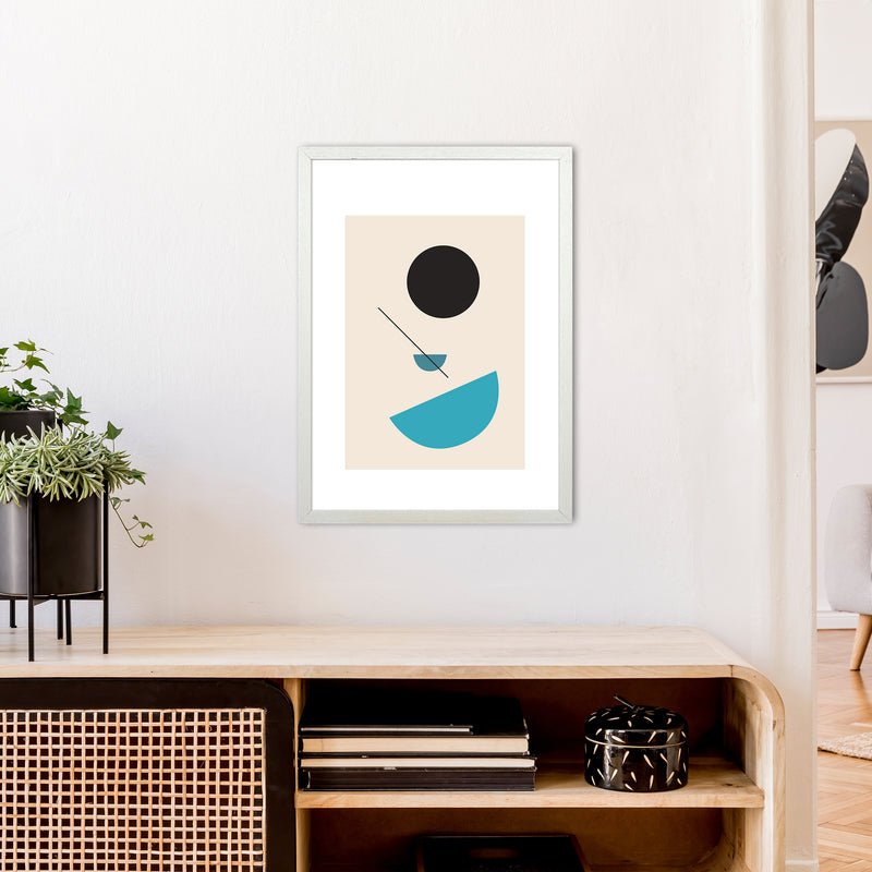Mita Teal Abstract Shapes N2  Art Print by Pixy Paper A2 Oak Frame
