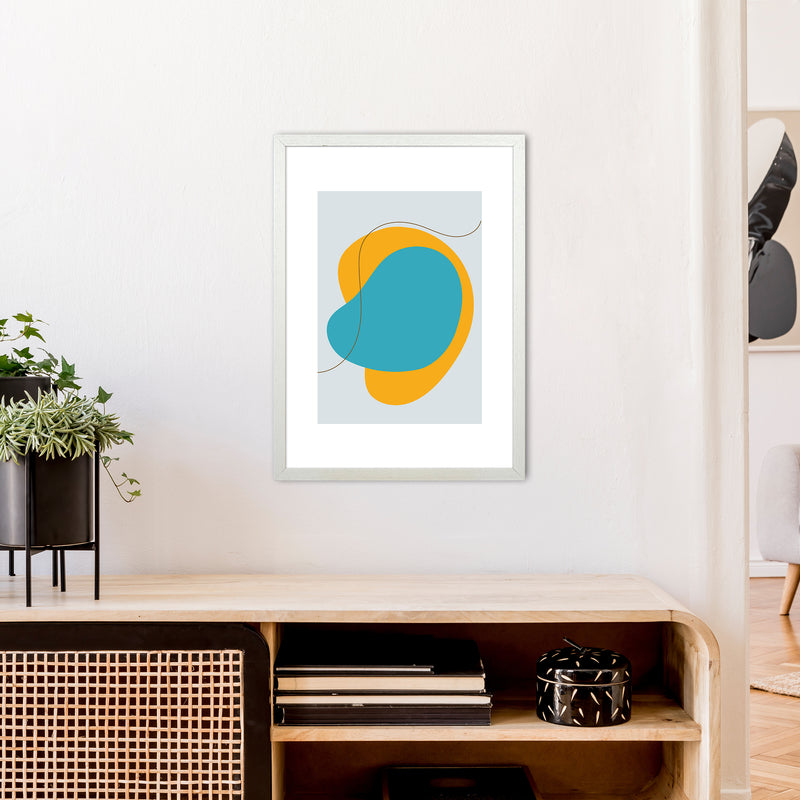 Mita Teal Bold Abstract N22  Art Print by Pixy Paper A2 Oak Frame