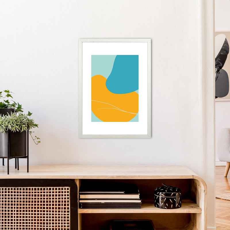 Mita Teal Bold Abstract N20  Art Print by Pixy Paper A2 Oak Frame
