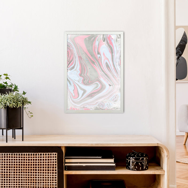 Liquid Mix Stone And Pink  Art Print by Pixy Paper A2 Oak Frame