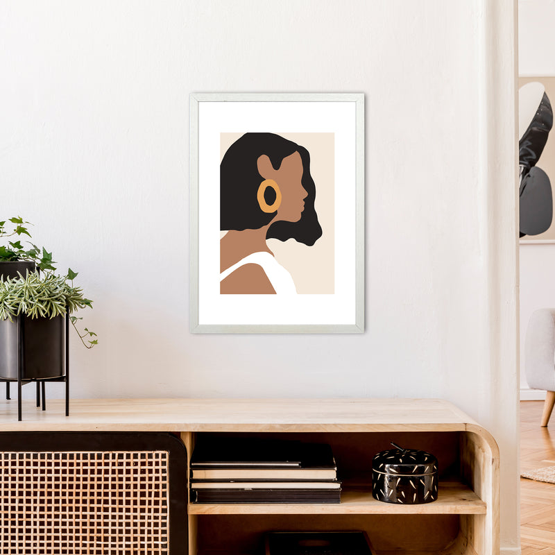 Mica Girl With Earring N6  Art Print by Pixy Paper A2 Oak Frame