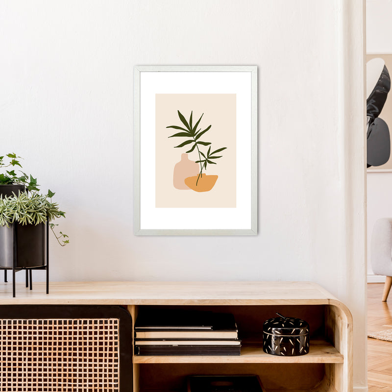 Mica Plant Pots Beige N1  Art Print by Pixy Paper A2 Oak Frame