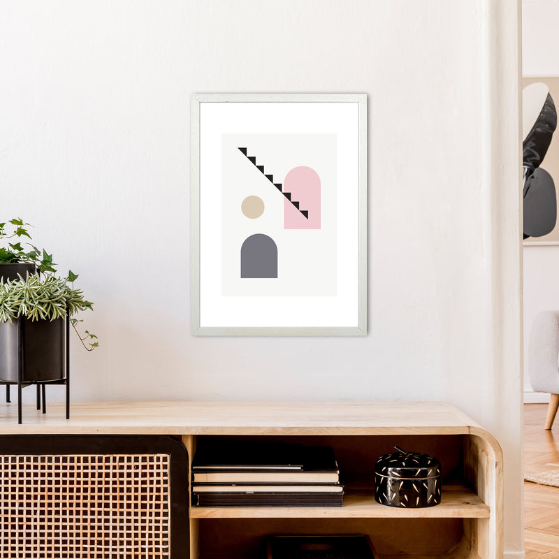 Mila Pink Stairs Left N4  Art Print by Pixy Paper A2 Oak Frame