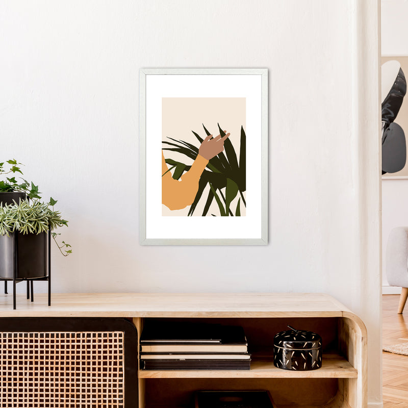 Mica Hand On Plant - N5  Art Print by Pixy Paper A2 Oak Frame