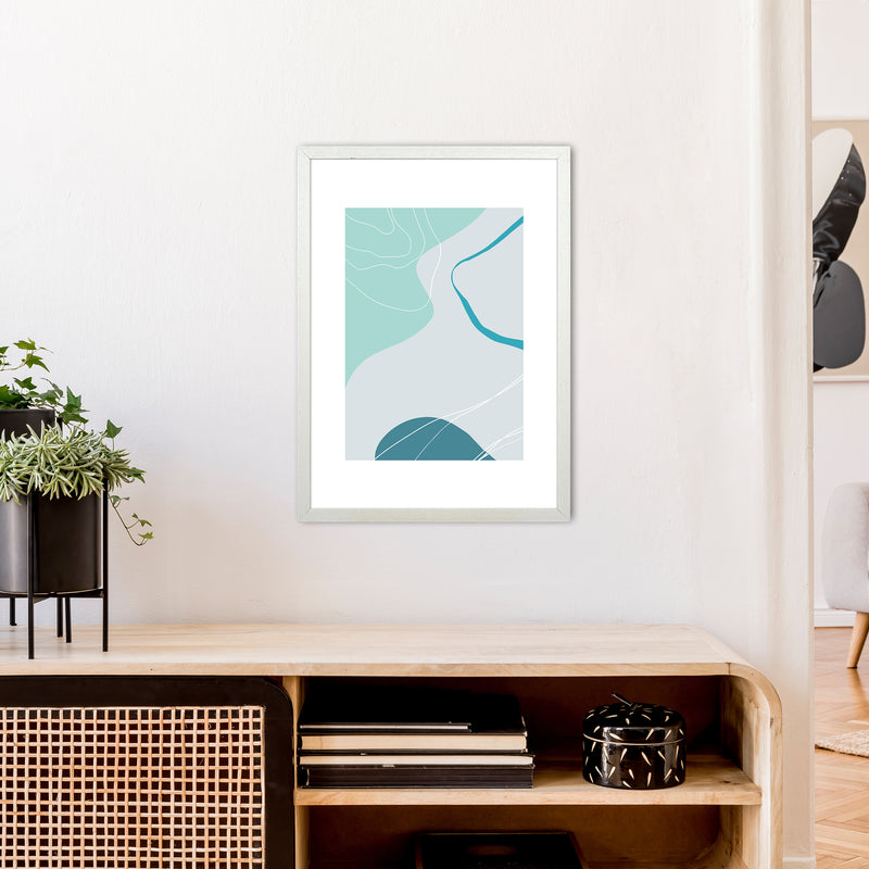 Mita Teal Abstract N17  Art Print by Pixy Paper A2 Oak Frame
