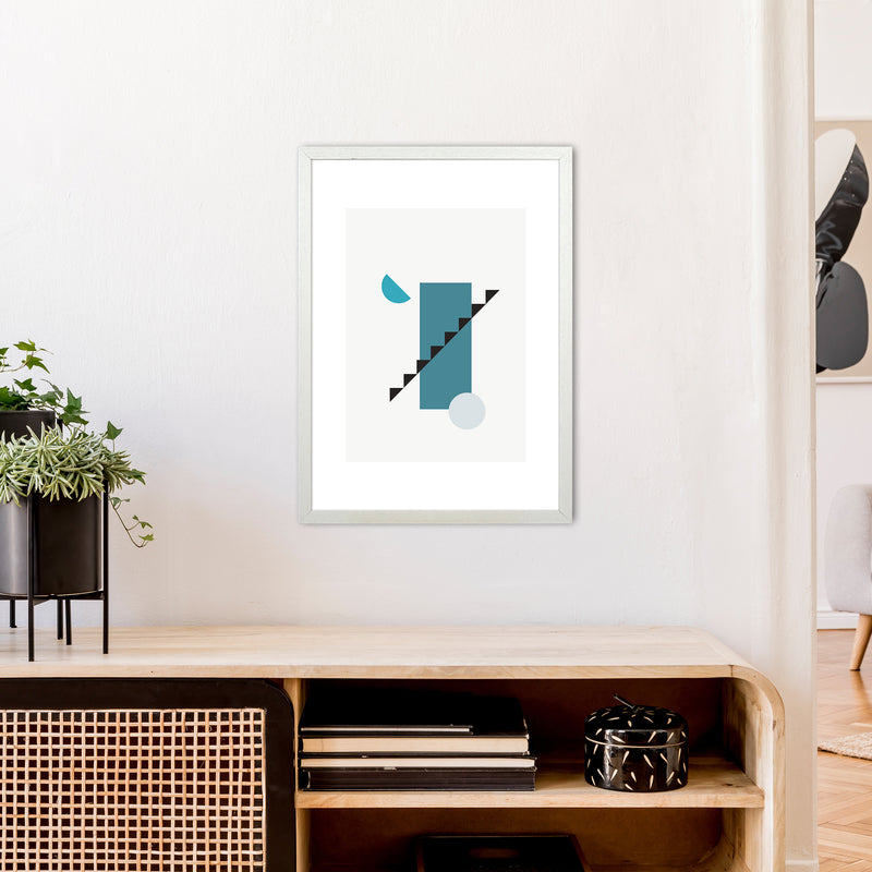 Mita Teal Abstract N11  Art Print by Pixy Paper A2 Oak Frame
