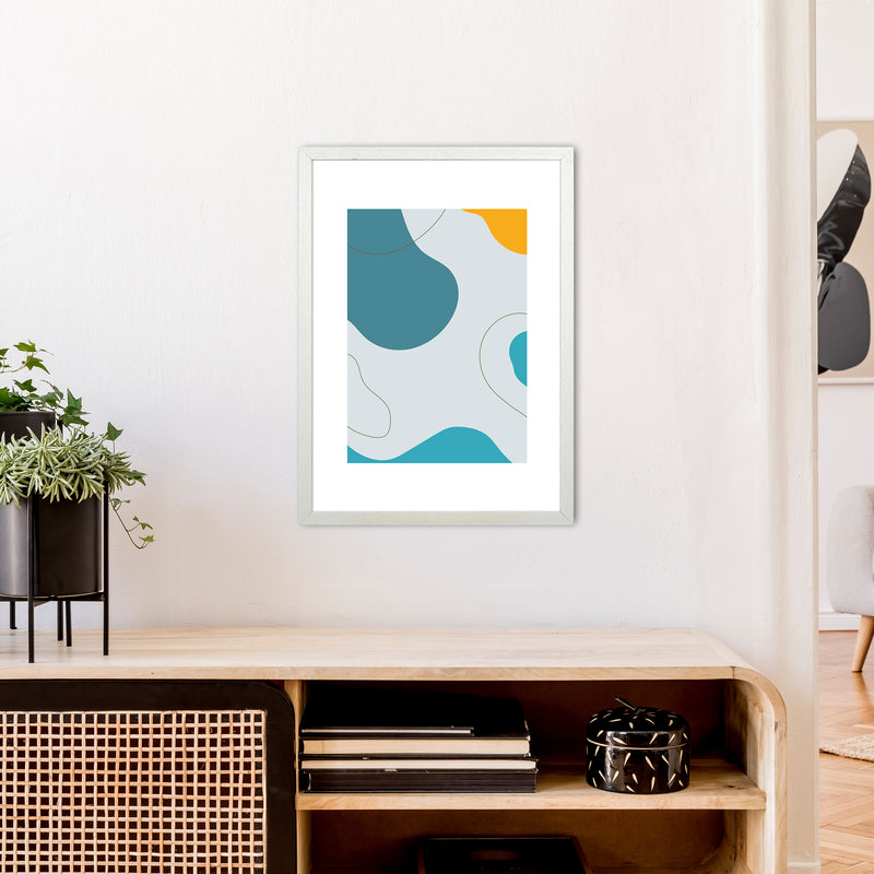 Mita Teal Abstract N16  Art Print by Pixy Paper A2 Oak Frame