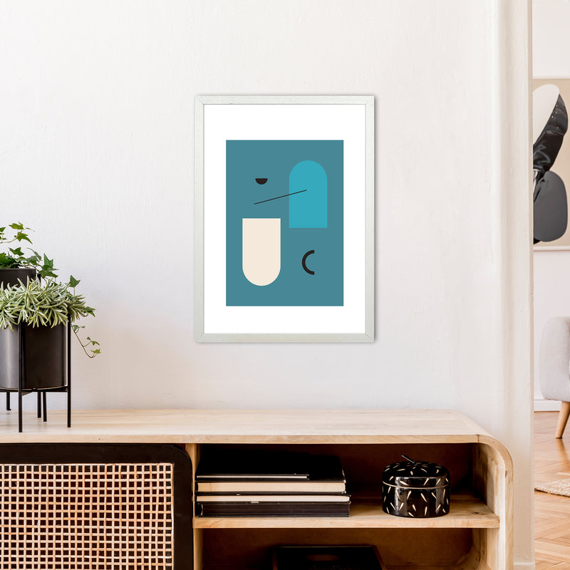 Mita Teal Abstract N4  Art Print by Pixy Paper A2 Oak Frame