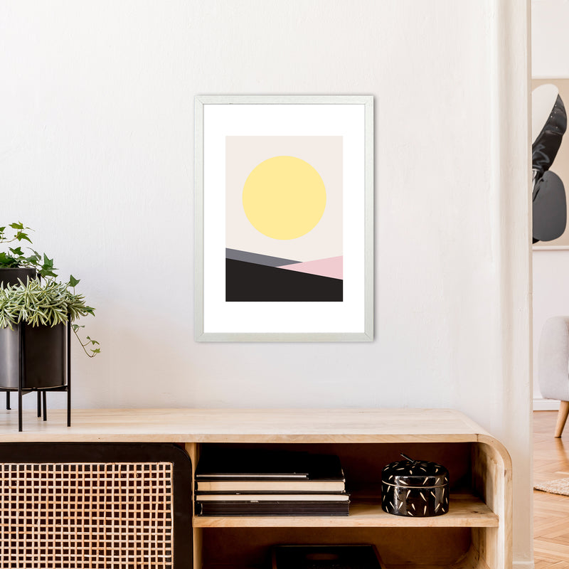 Mila Pink Big Sun N7  Art Print by Pixy Paper A2 Oak Frame