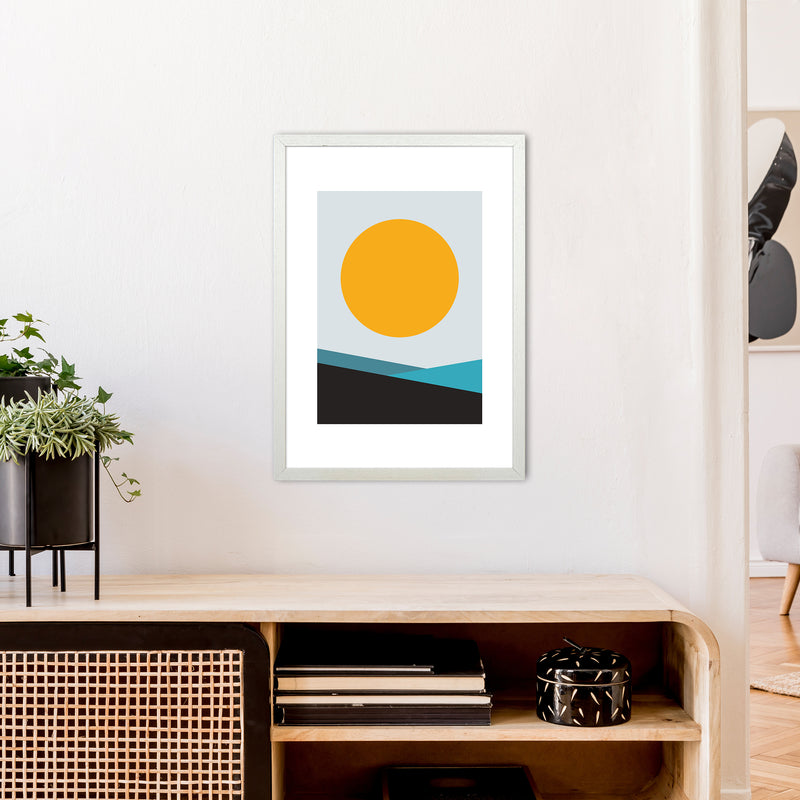 Mita Teal Big Sun N6  Art Print by Pixy Paper A2 Oak Frame