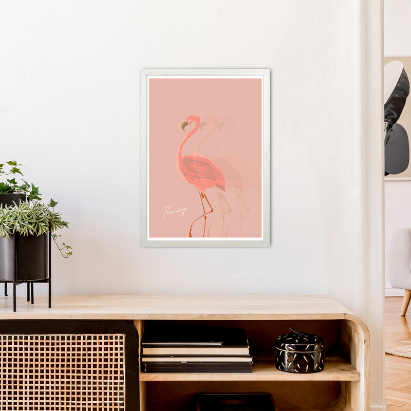 Flamingo Shadow Art Print by Pixy Paper A2 Oak Frame