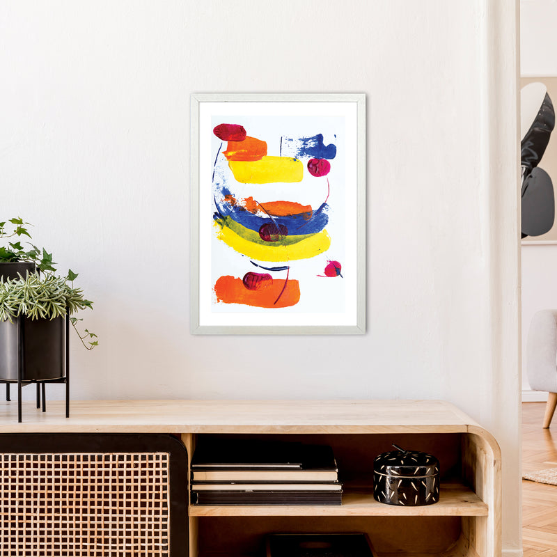 Bright Yellow Blue And Red Paint Strokes  Art Print by Pixy Paper A2 Oak Frame