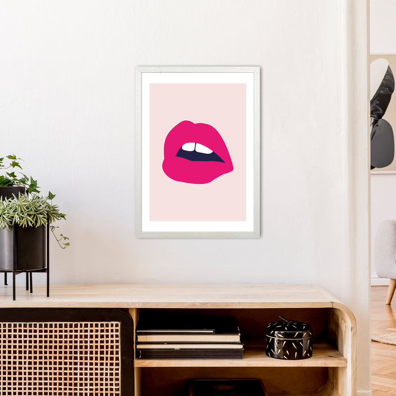 Pink Lips Salmon Back  Art Print by Pixy Paper A2 Oak Frame
